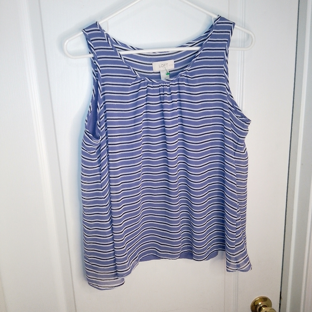 Ann Taylor/ women's sleeveless top with horizontal stripes/blue and whit…